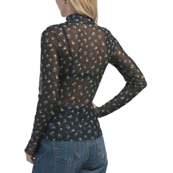 AFRM Burgundy Zoe Long Sleeve Mesh Turtleneck Top - Picture 2 of 2